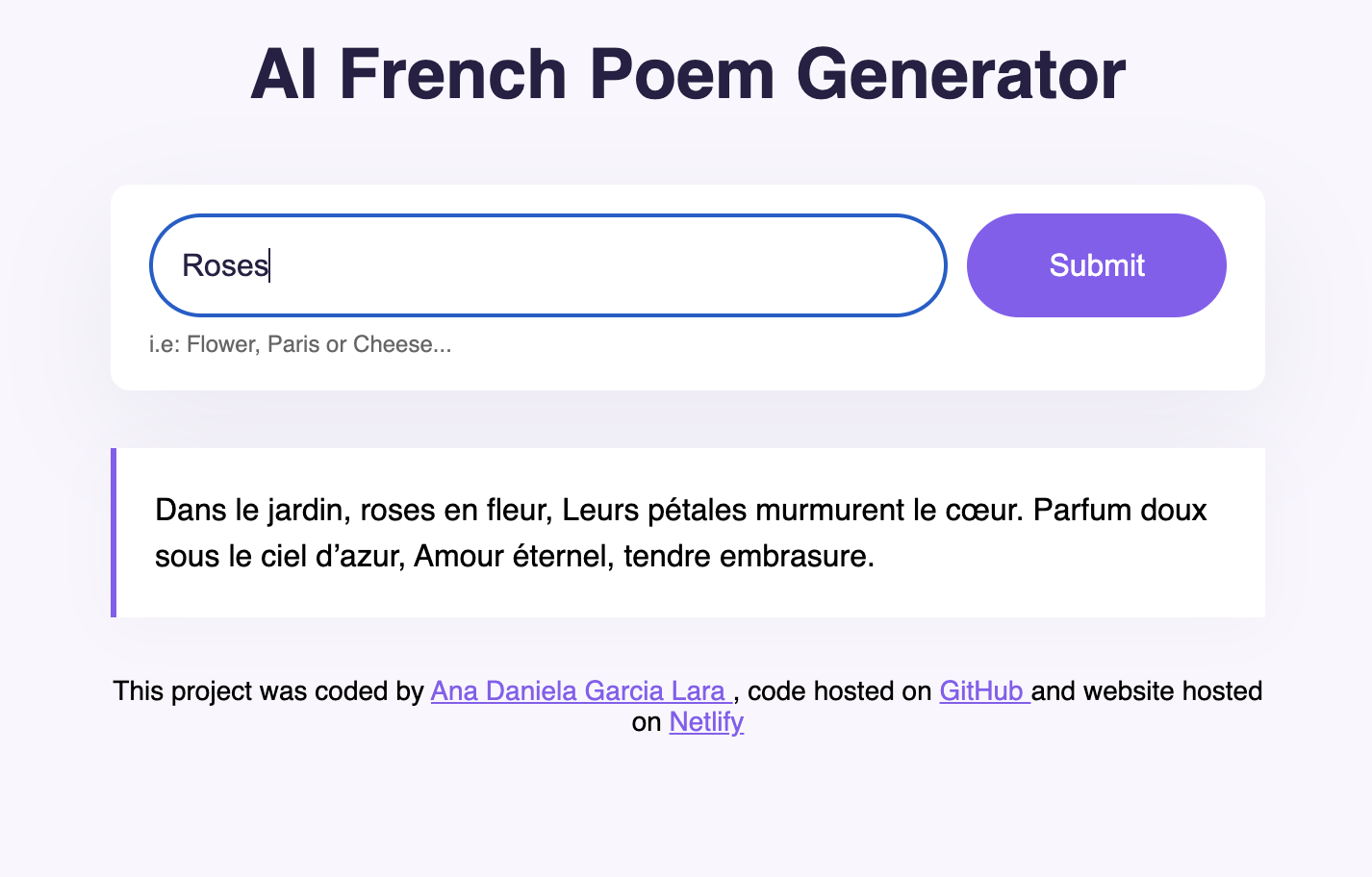 French Poem AI Website